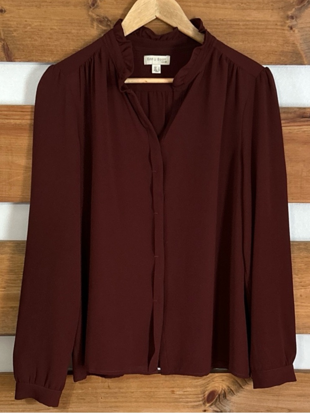 See U Soon Vintage Inspired Lightweight Long Sleeve Chocolate Brown Blouse XL
